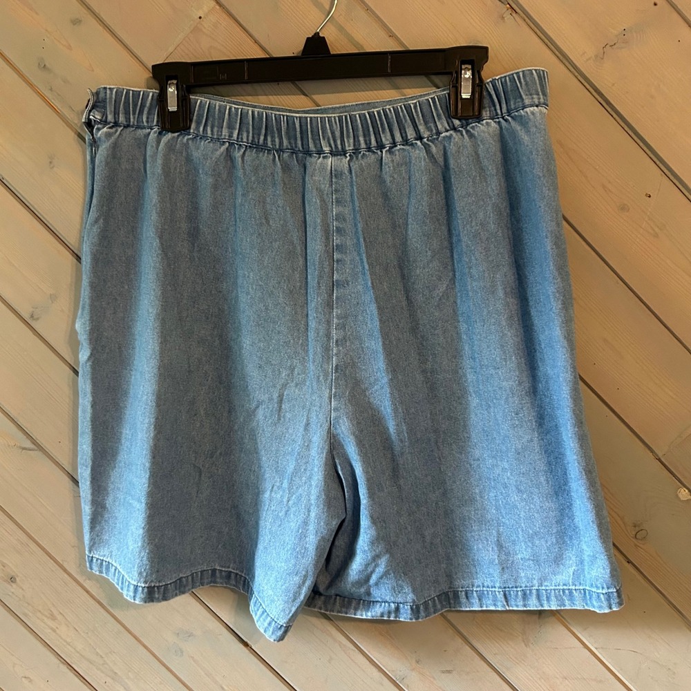 Lemon Grass Studio Denim Skort Blue Embroidered Beaded Floral Wrap Front Large - Picture 2 of 7
